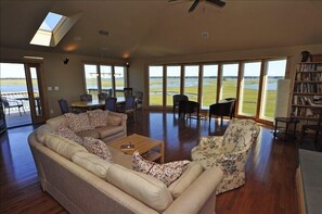 Great Room in Main House. Assateague is in the distance.
sofa replaced in 2011