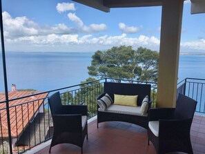 Rear terrace with views of Talamone