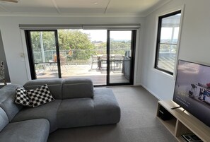 Lounge area flows to upper deck