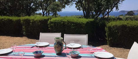 Grande terrasse ombragée, vue mer