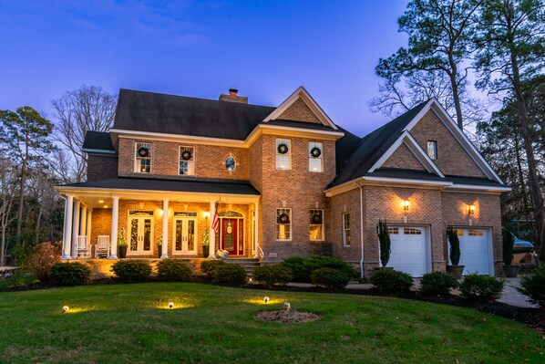 Front exterior (decorated for the holidays.
