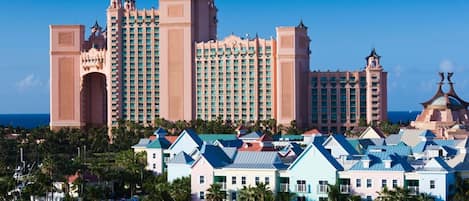 Villas are pastel buildings, located right on Atlantis Resort, access included