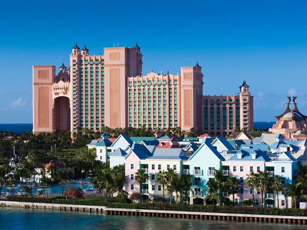 Villas are pastel buildings, located right on Atlantis Resort, access included