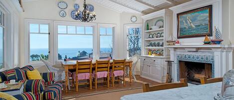 Dinning Room with fireplace and view from Gourmet Kitchen 