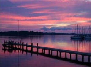 A colorful sunset on the water