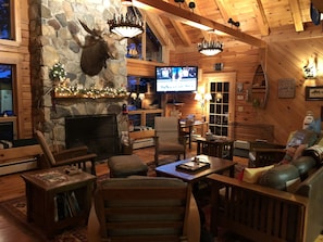 Large living room with wood-burning fireplace!