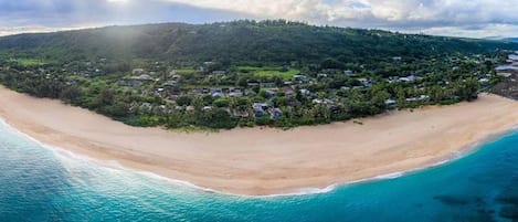 Aerial picture of the beach located just steps off the back deck of the house