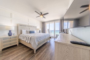 Gulf front master bedroom with a king size bed.