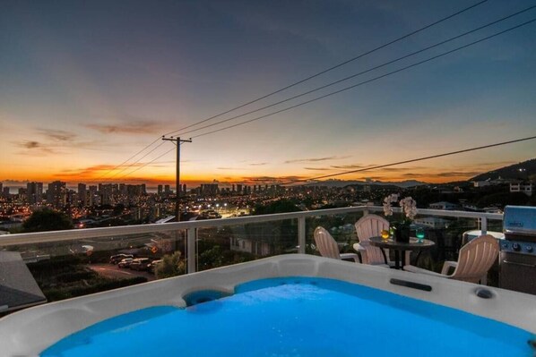 Front House: View from Deck, Hot Tub