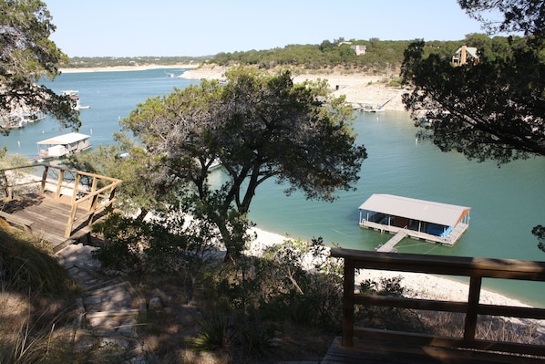 View of dock and cove from stairs