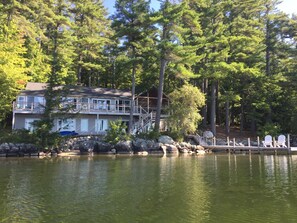 The outside of the house from the lake. Private and quiet.