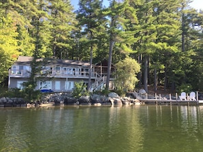 The outside of the house from the lake. Private and quiet.