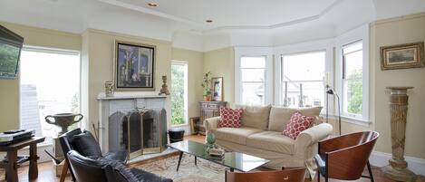 Wonderful living room with views and fireplace