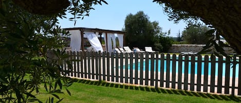 View from the Villa onto the garden and pool.