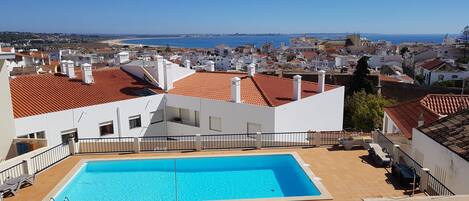 Pool view from the living room  - beach and hill views as well