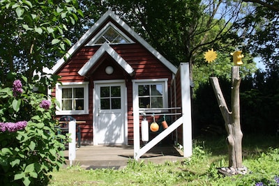 Hütte Lundholm im Grünen und Boddennähe 