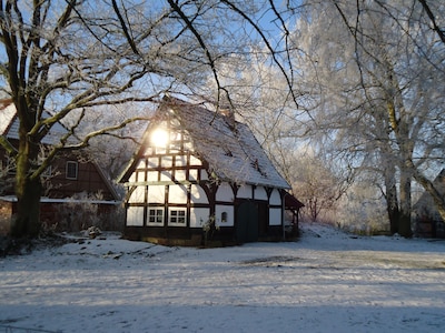 Half-timbered house in the gold village Otersen