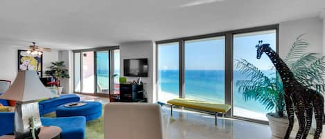 Penthouse is furnished with a modern touch and quality home furnishings.