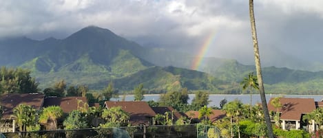 Lanai Views of Hanalei Bay,Mountains Ranges, Waterfalls,Sail Boats and Rainbow