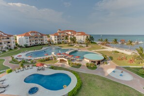 View from main patio.
Resort's beautiful pools and grounds.