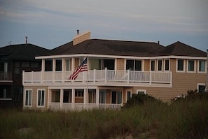 Ocean side of our LBI home. Wrap around upper deck & covered middle floor deck!