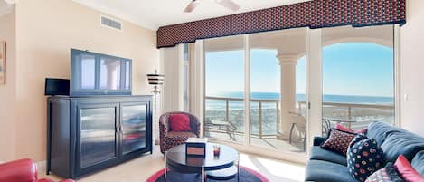 Enjoy Gulf views while relaxing in the living area.