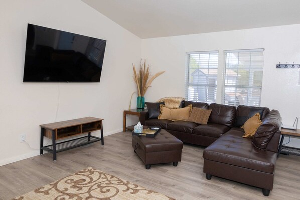 Living room area with smart TV