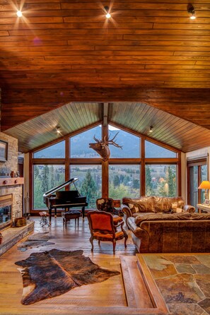 High ceilings & natural elements compliment the view from the living room.