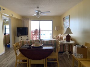 Gulf view from living room, dining room and kitchen