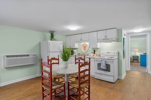 The dining area and full kitchen.