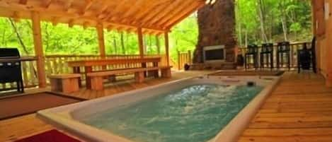 8x15 swim spa and wood burning fireplace