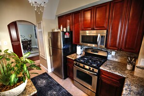 Remodeled and pretty kitchen with stainless and granite.