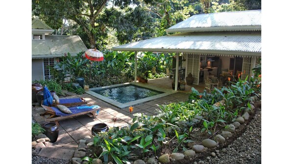 The property has a splash pool right outside of the main house. 
