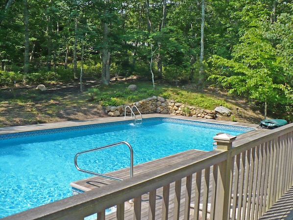 Pool with wraparound mahogany decks