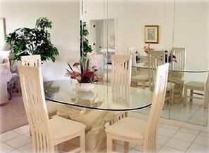 Beautiful dining room seats four.