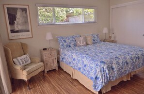 California king size bed. Spacious master with room for portable crib.  Smart TV