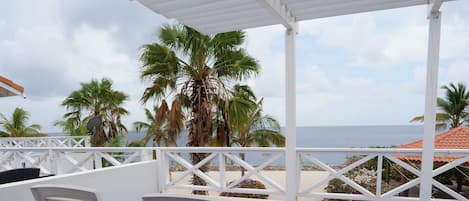 Upper level deck with view and sunshade.