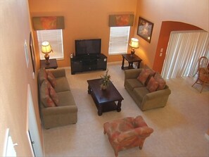 Two story high ceiling family room with 42' LCD TV