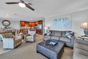 Living area and kitchen