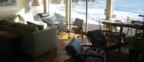 Living room with view of San Francisco. 
