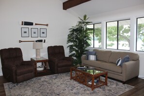Family room with queen size sofa sleeper.