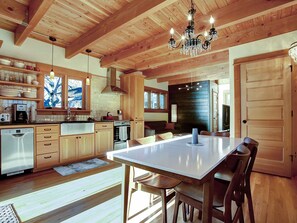 spacious dining area with seating for six 