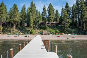 View of private beach from dock