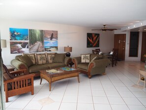 Spacious living room and dining room -- open layout