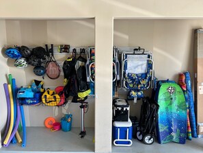 Similarly equipped garage with tons of great beach gear!