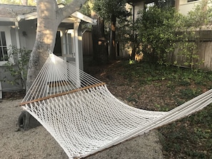 Cotton hammock in backyard