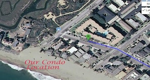 View of complex from Air. The green B is location of our 2 story condo.