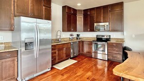 Kitchen with stainless steel appliances and beautiful granite countertops