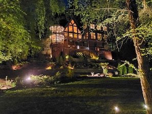 Night view of lodge 