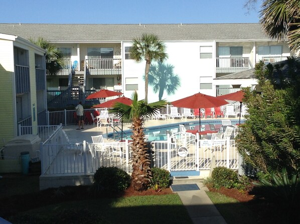 View of pool from condo balcony